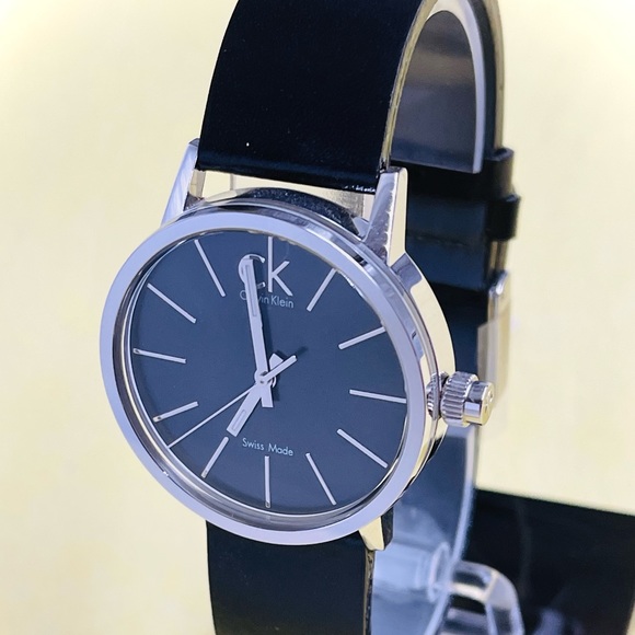 Calvin Klein Post Minimal Silver Dial Black Leather Strap Watch for Men - K7622185